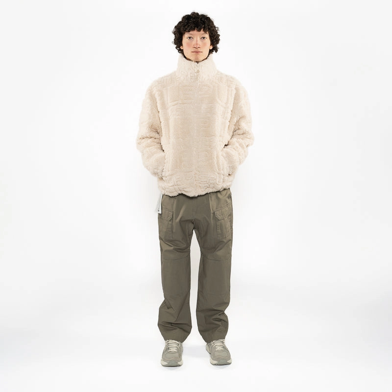 Purple Brand Wordmark Repeat Sherpa Jacket - Ecru AntibacterialMaterial Work Wear