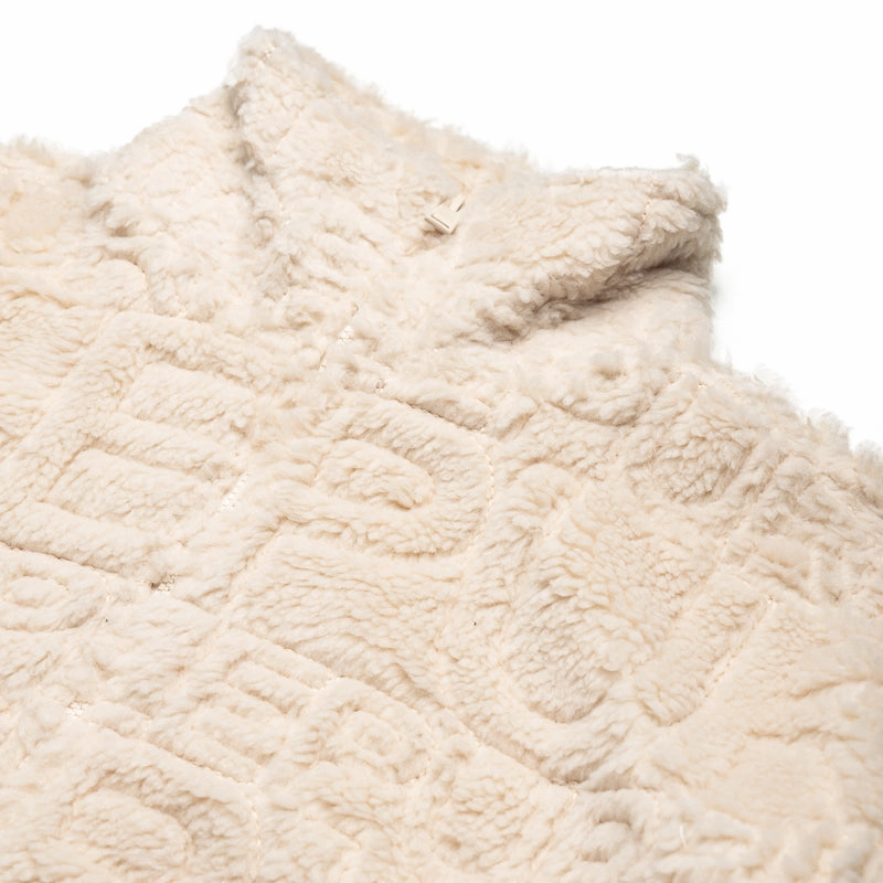 Heavy Silk CompactFold Purple Brand Wordmark Repeat Sherpa Jacket - Ecru