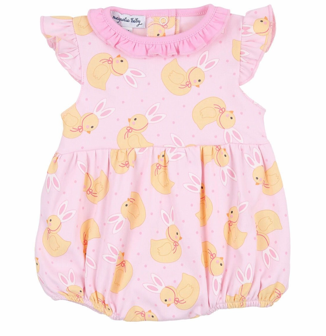 Pink Bunny Ears Printed Flutters Bubble Casual Chic