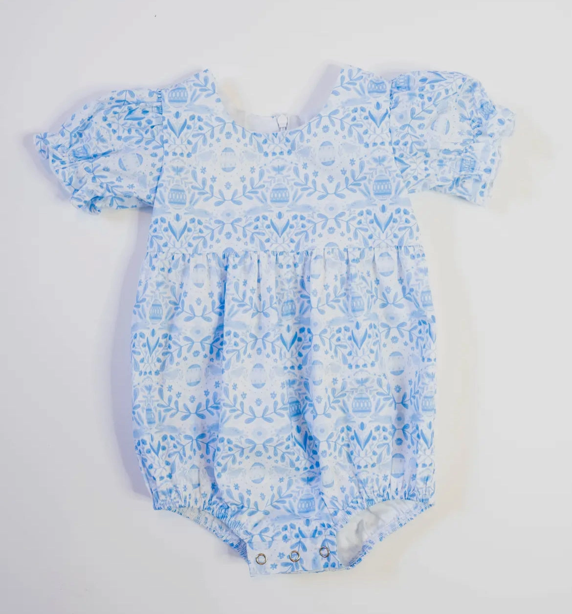 Quinn Poplin Romper in Blue Bunnies Seamless Design AntiPillingCloth