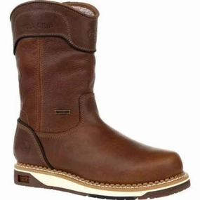 Slip Resistant Weather Resistant User Waterproof Adventure Journey Georgia Boot Amp Lt Wedge Men's Waterproof Pull On Work Boots Gb00369 In Brown