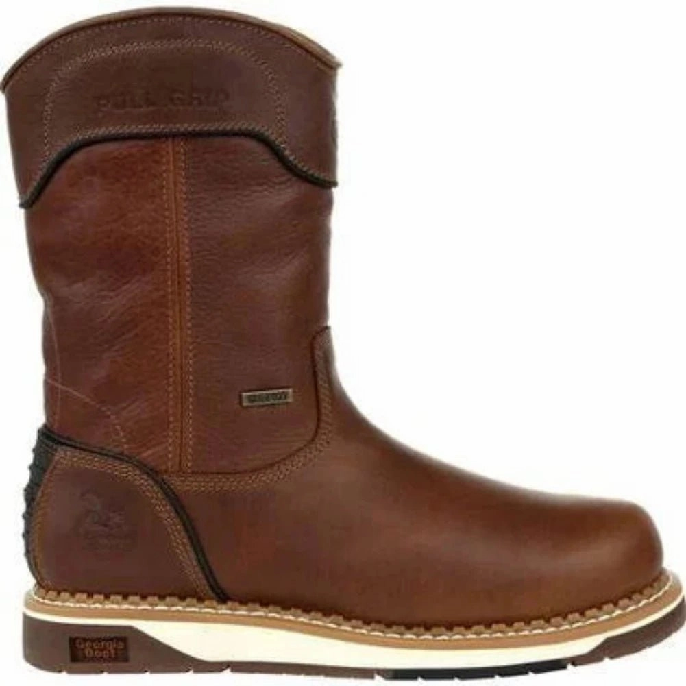 Reinforced Form Trail Exploration Georgia Boot Amp Lt Wedge Men's Waterproof Pull On Work Boots Gb00369 In Brown