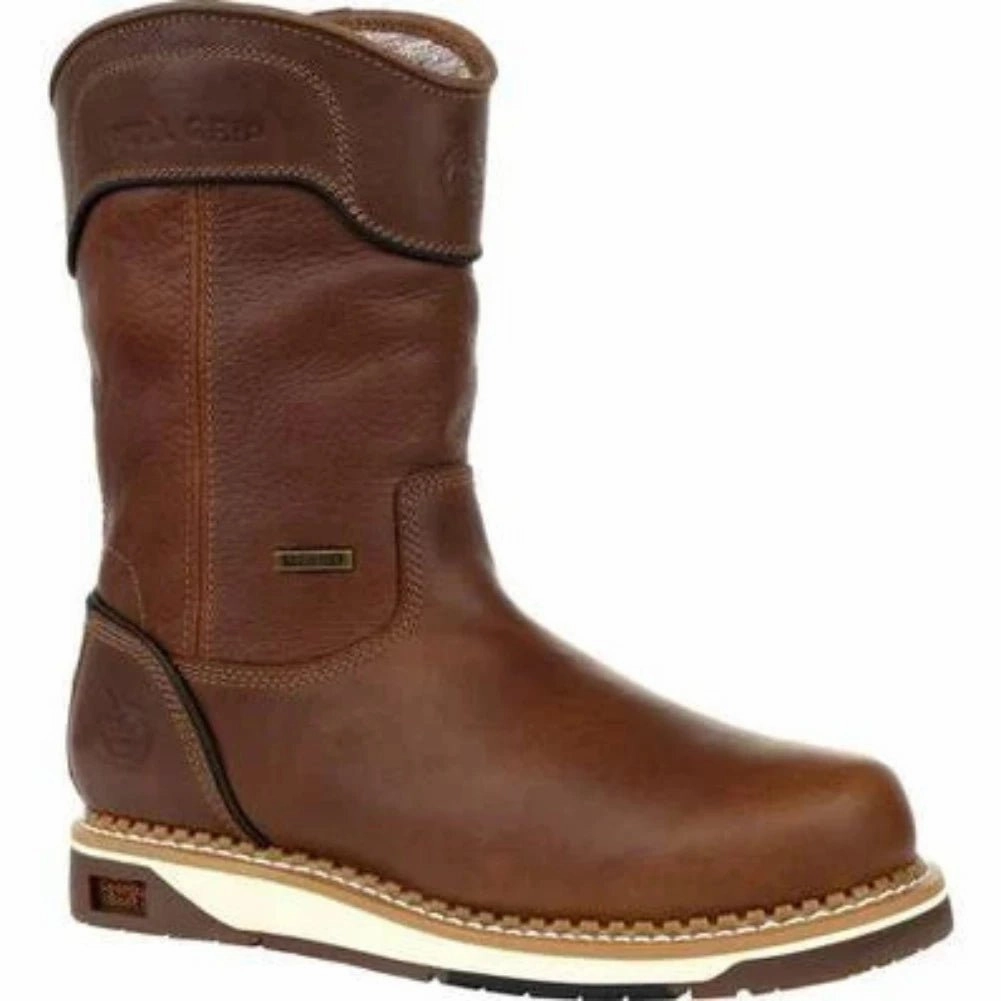 Slip Resistant Weather Resistant User Waterproof Adventure Journey Georgia Boot Amp Lt Wedge Men's Waterproof Pull On Work Boots Gb00369 In Brown