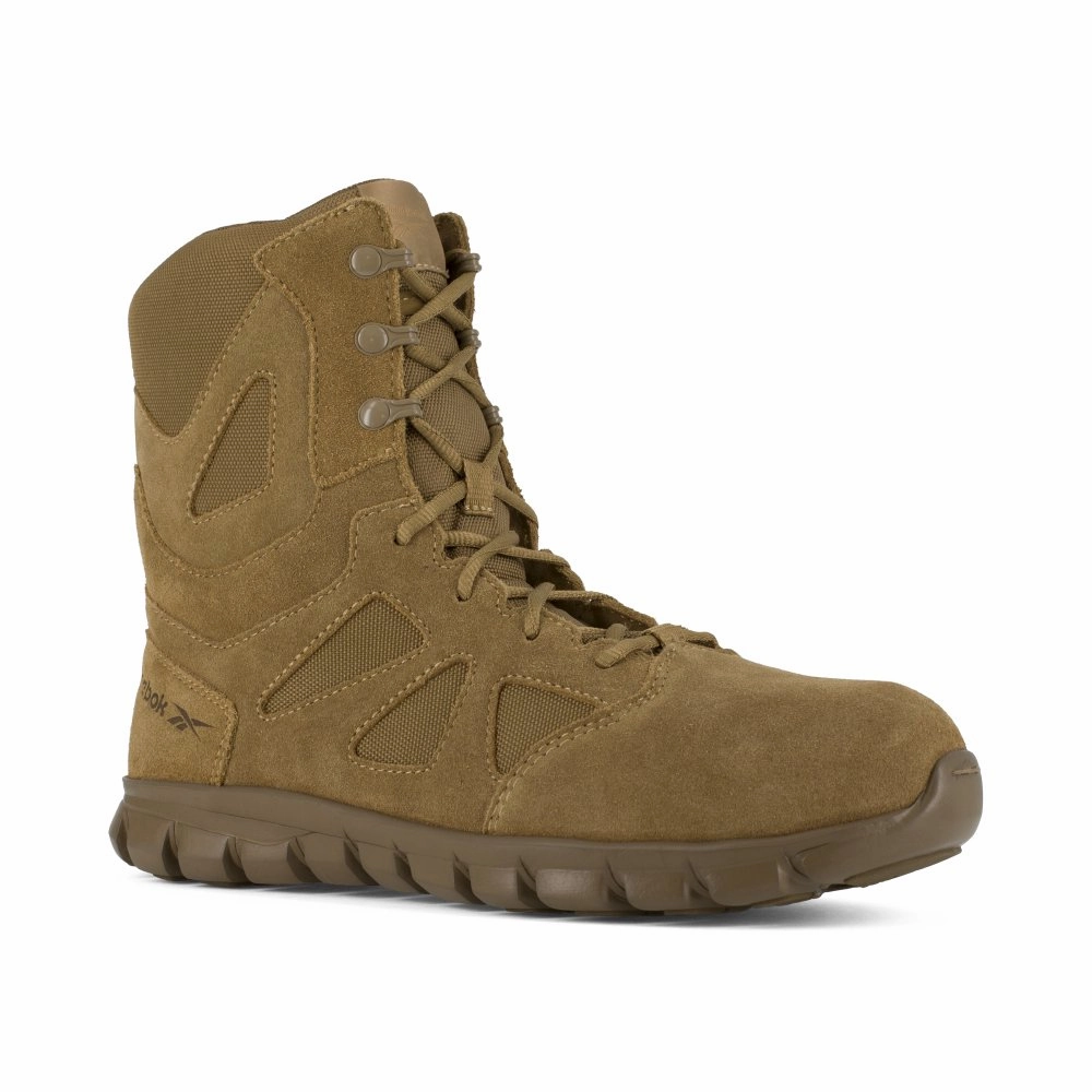 Reebok 8" Tactical Boot With Side Zipper Men's Composite Toe Rb8809 In Coyote Impact Dispersing Foam