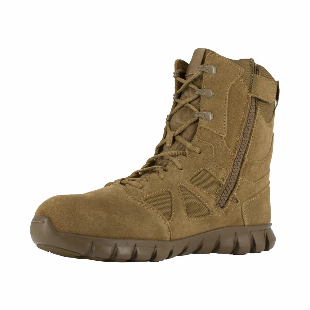 Reebok 8" Tactical Boot With Side Zipper Men's Composite Toe Rb8809 In Coyote Heat Welded Seams Taped Seam Reinforcement