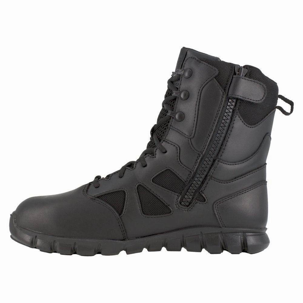 Reebok 8" Tactical Waterproof Boot With Side Zipper Men's Composite Toe Rb8807 In Black Weatherproof Barrier