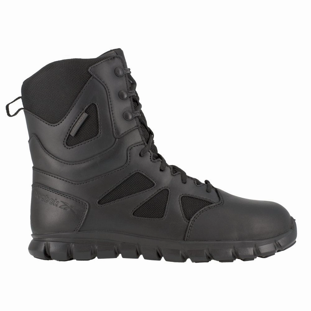 Reebok 8" Tactical Waterproof Boot With Side Zipper Men's Composite Toe Rb8807 In Black Reinforced Eyelets Water Resistant Trail Shoes