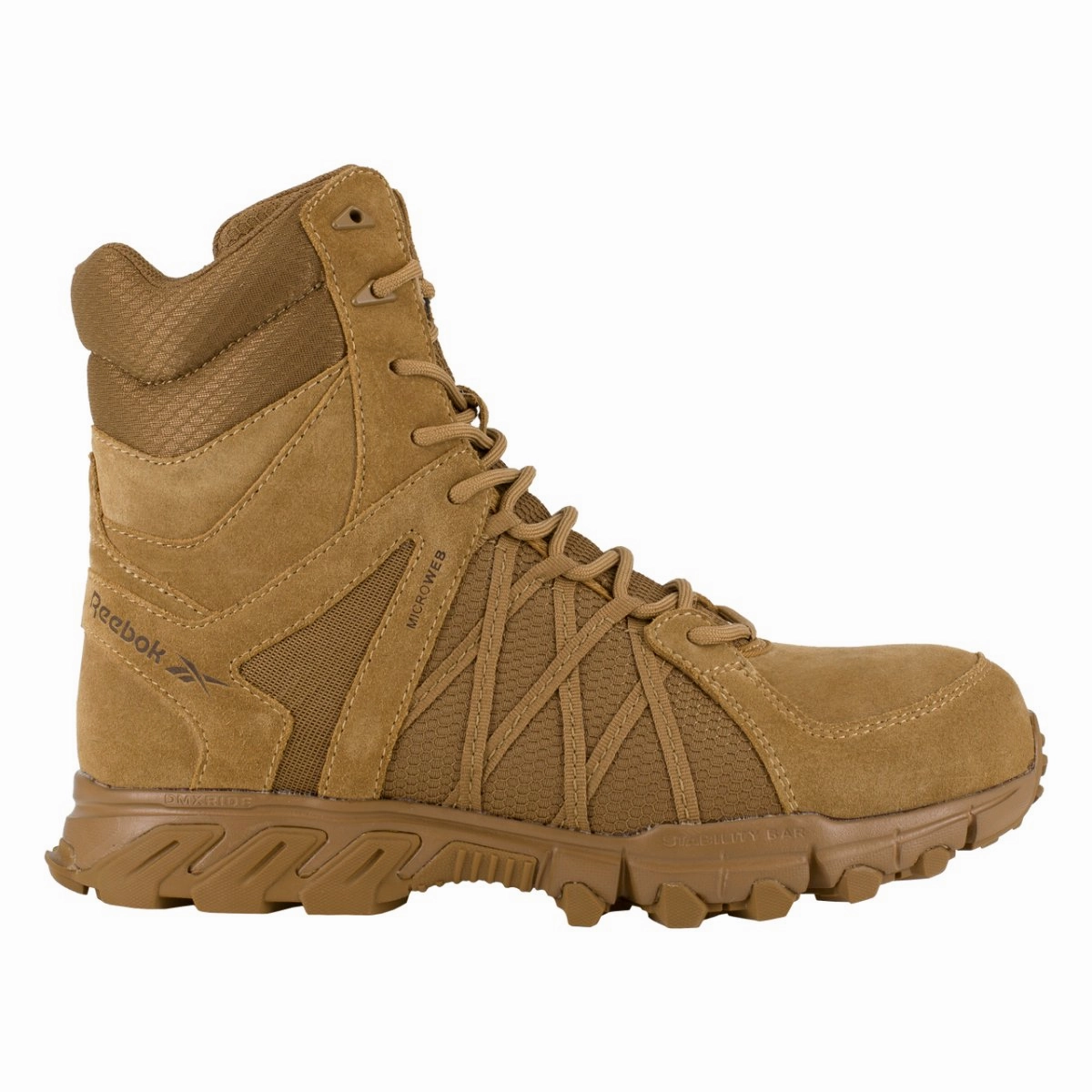 Reebok 8" Trailgrip Tactical Boot With Side Zipper Men's Composite Toe Rb3460 In Coyote natural materials
