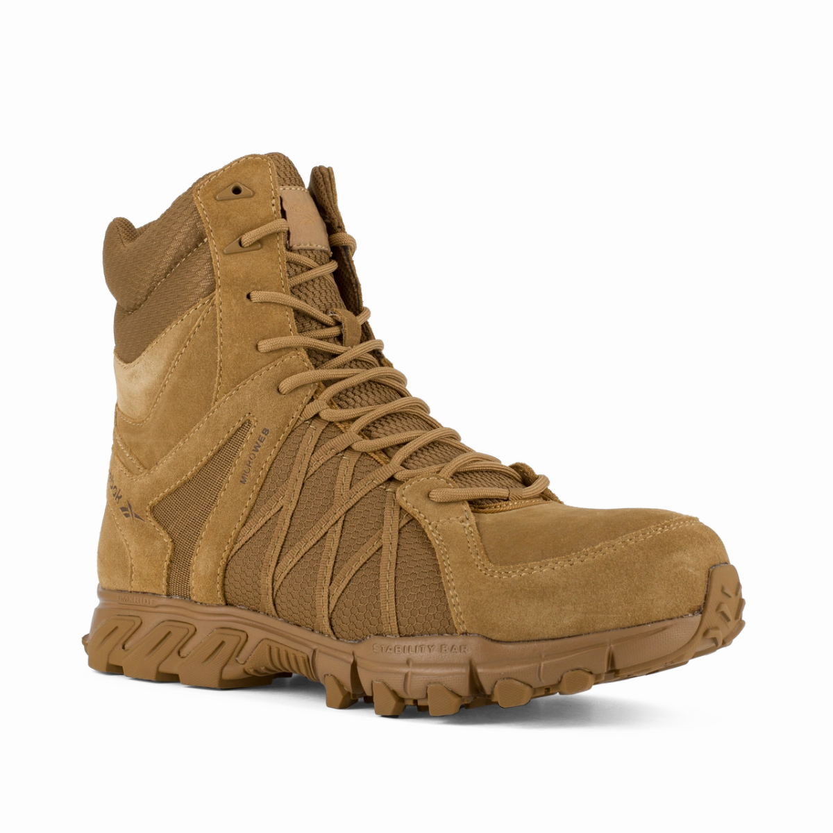 Reebok 8" Trailgrip Tactical Boot With Side Zipper Men's Composite Toe Rb3460 In Coyote Sturdy Construction Abrasion Resistant Outsole