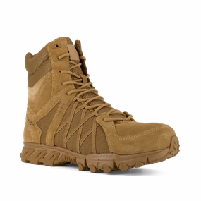 Reebok 8" Trailgrip Tactical Boot With Side Zipper Men's Composite Toe Rb3460 In Coyote Sturdy Construction Abrasion Resistant Outsole
