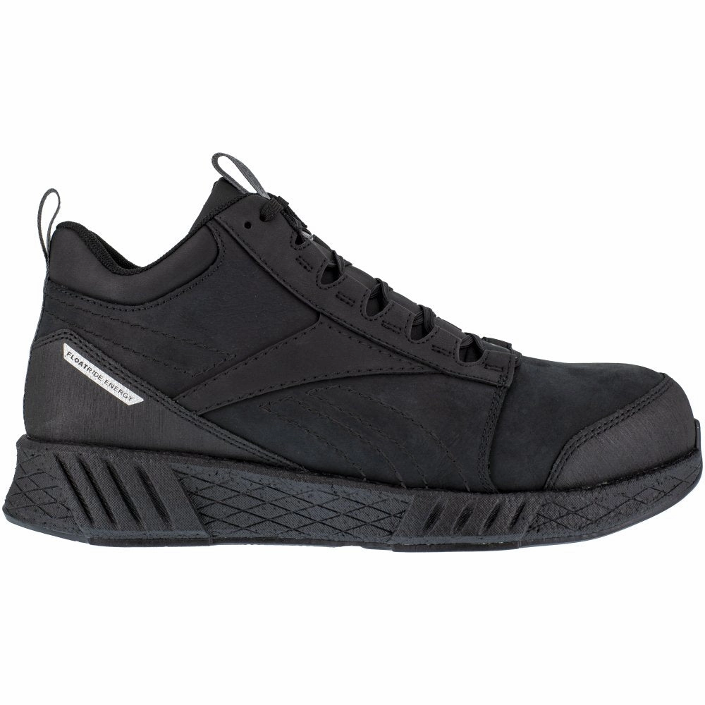 Grip Traction Outsole mid cut trail sneakers Reebok Fusion Formidable Athletic Work Mid Cut Men's Composite Toe Rb4301 In Black And Black