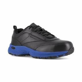 Reebok Men's Ateron Performance Cross Trainer Steel Toe Rb4830 In Black With Blue Trim Minimalist Lace Lock Eco Friendly Synthetics
