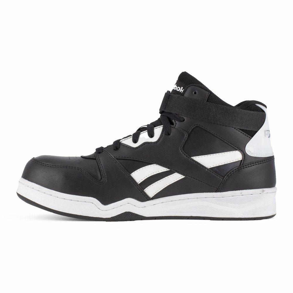 Reebok Men's High Top Work Sneaker Composite Toe Rb4194 In Black And White Laser Cut Perforations