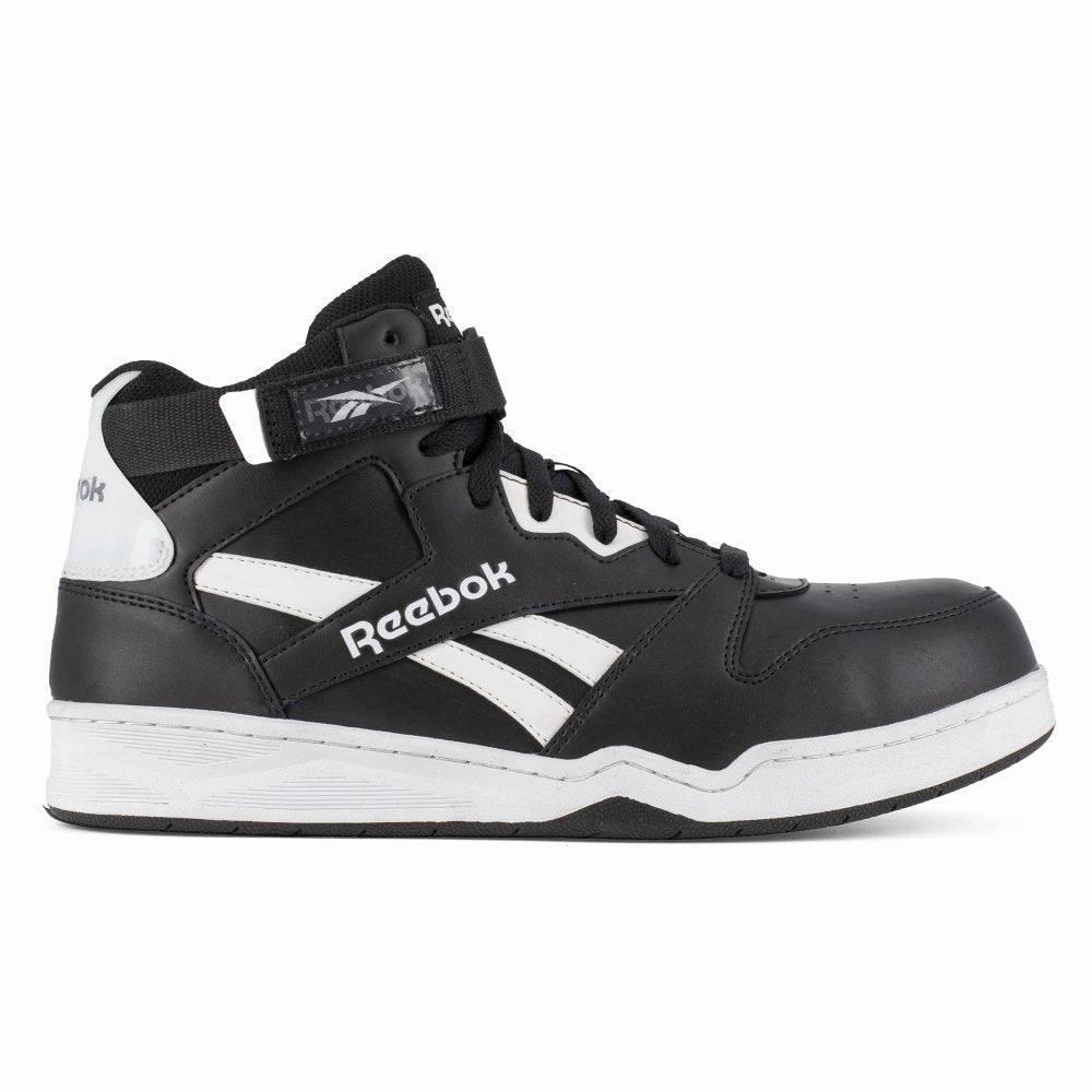 Lace Lock Technology Compression Molded Foam Reebok Men's High Top Work Sneaker Composite Toe Rb4194 In Black And White