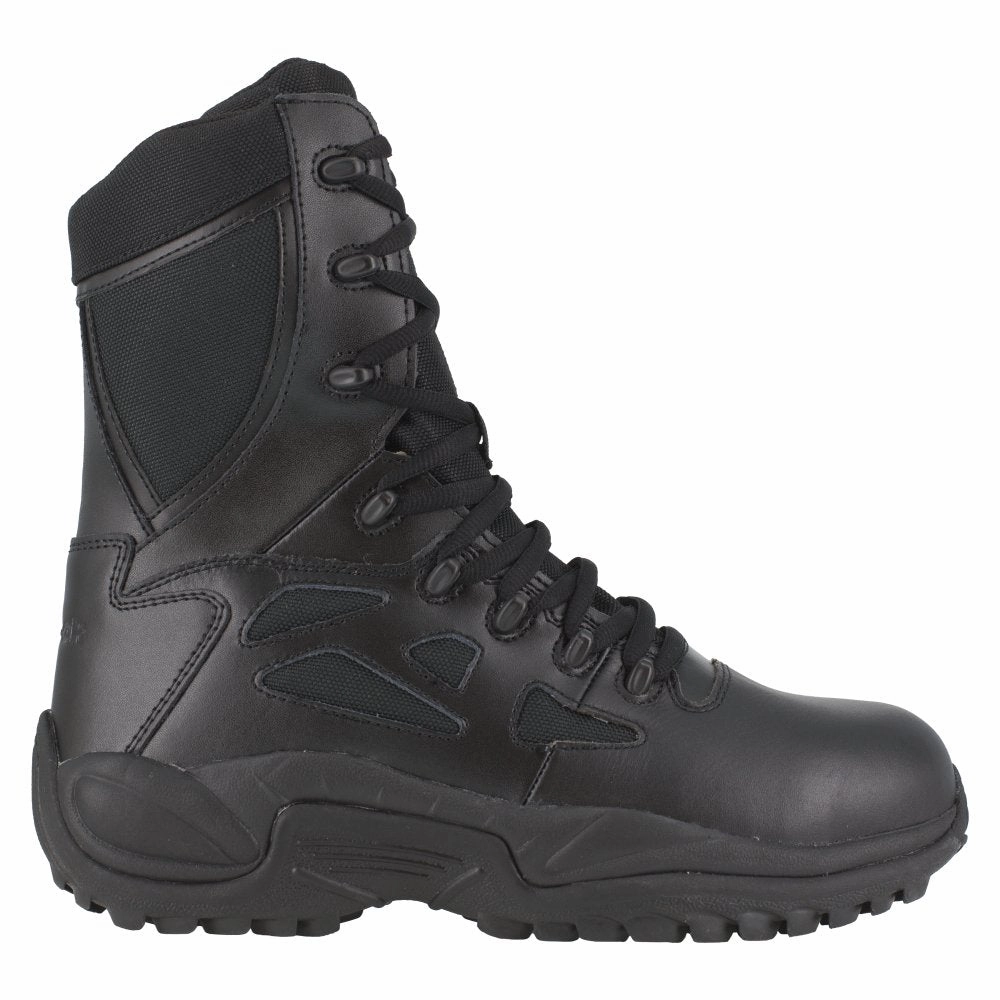 recovery trail shoes soft ground sneakers Reebok Rapid Response Rb 8" Stealth Tactical Boot With Side Zipper Men's Composite Toe Rb8874 In Black
