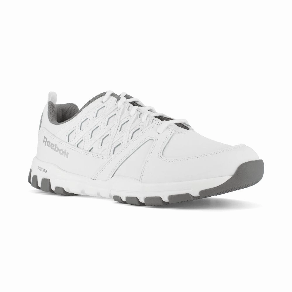 Reebok Sublite Athletic Work Shoe Men's Soft Toe Rb4442 In White Mud Shedding Outsole