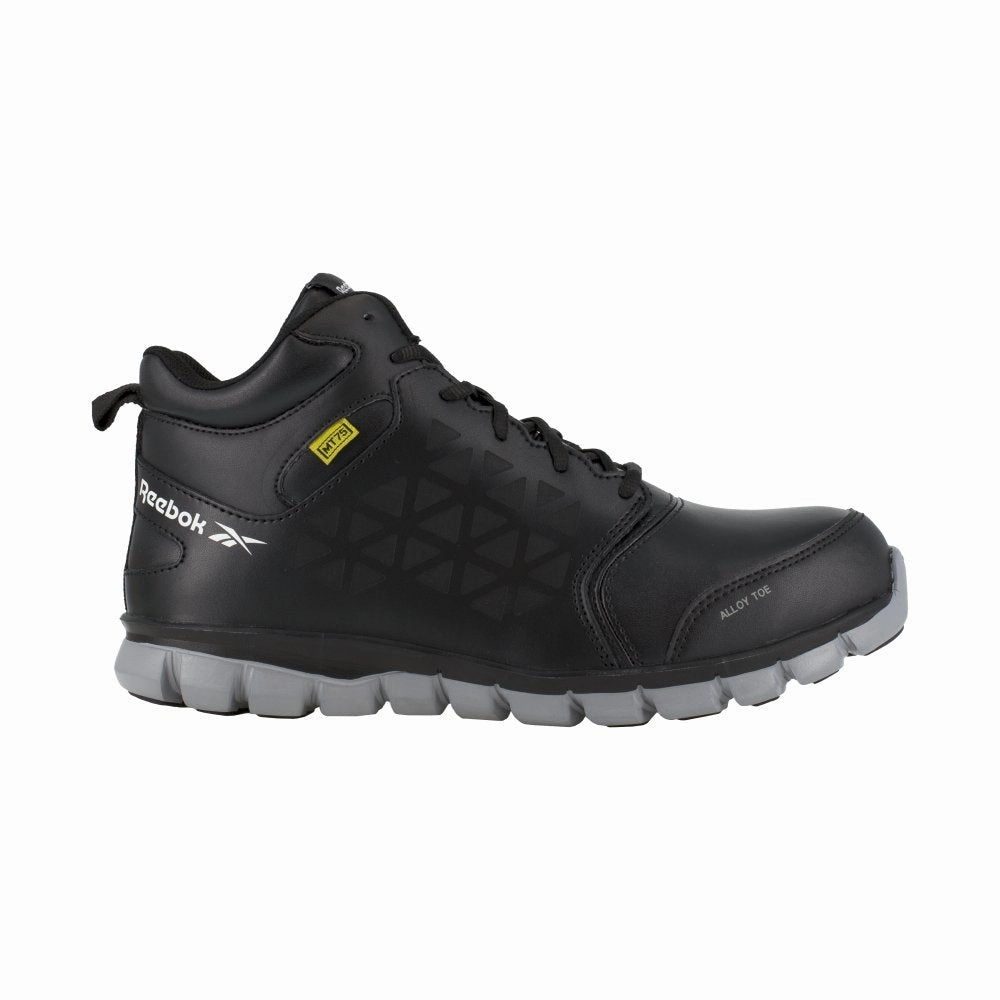 Reebok Sublite Cushion Work Athletic Mid-cut With Cushguard Internal Met Guard Men's Alloy Toe Rb4143 In Black Heel Counter Support Lace Lock System