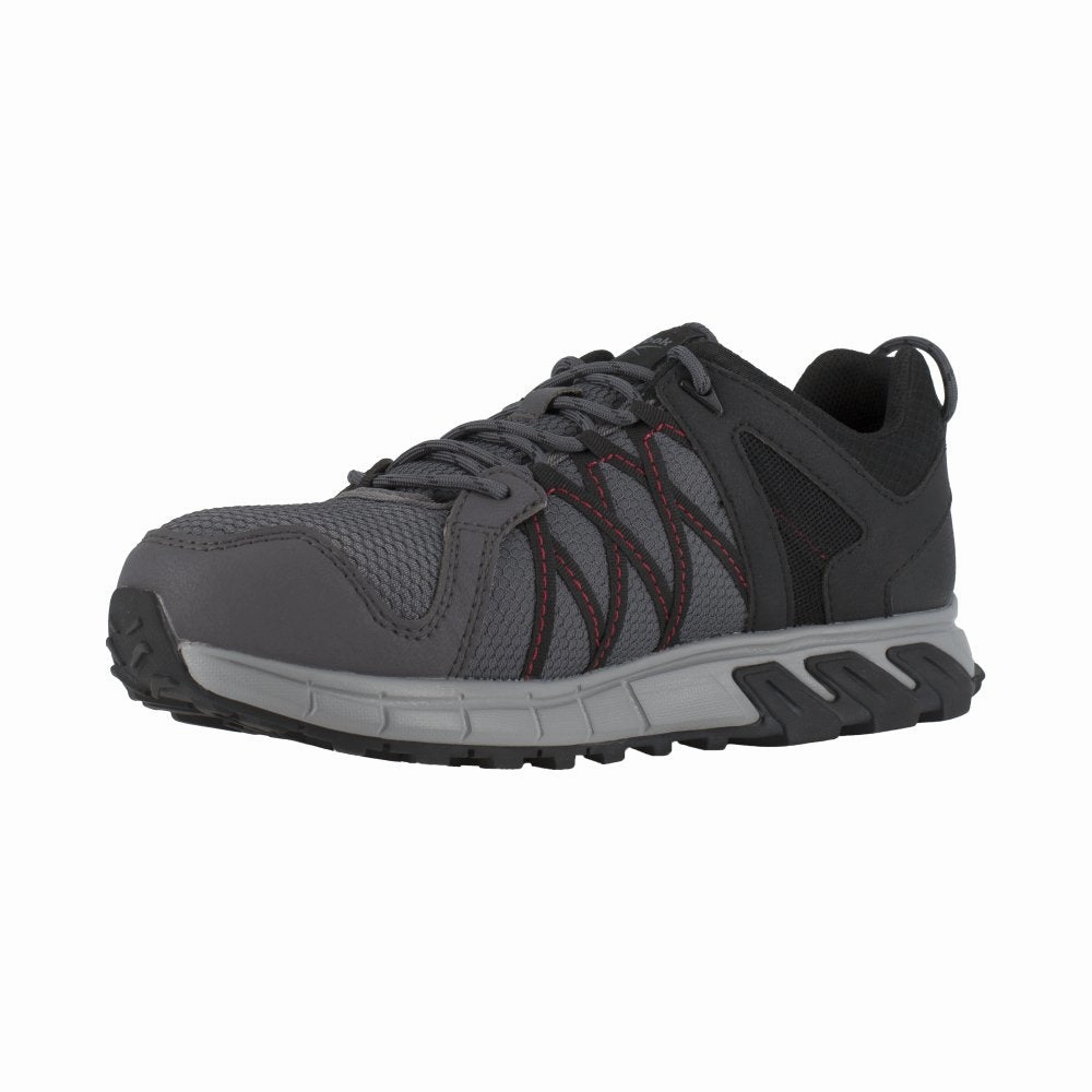 Reebok Trailgrip Athletic Work Shoe Men's Alloy Toe Rb3402 In Grey, Black, And Red hiking running shoes