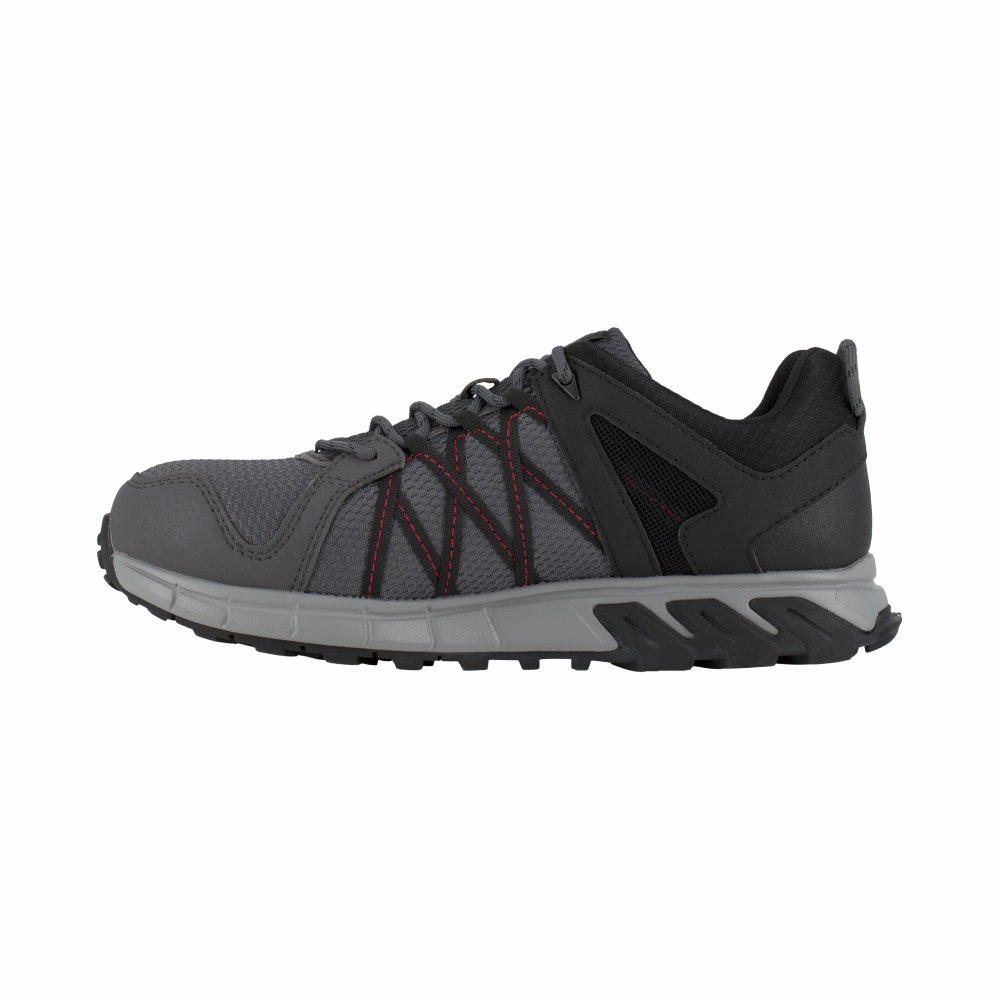 Seamless Upper Reebok Trailgrip Athletic Work Shoe Men's Alloy Toe Rb3402 In Grey, Black, And Red