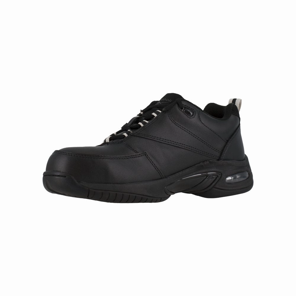 rubber sole trail shoes Reebok Tyak Athletic Work Shoe Men's Composite Toe Rb4177 In Black
