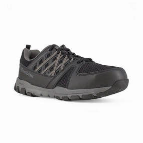 Slip-resistant Cushioning Reebok Women's Sublite Athletic Work Shoe Steel Toe Rb416 In Black With Grey Trim
