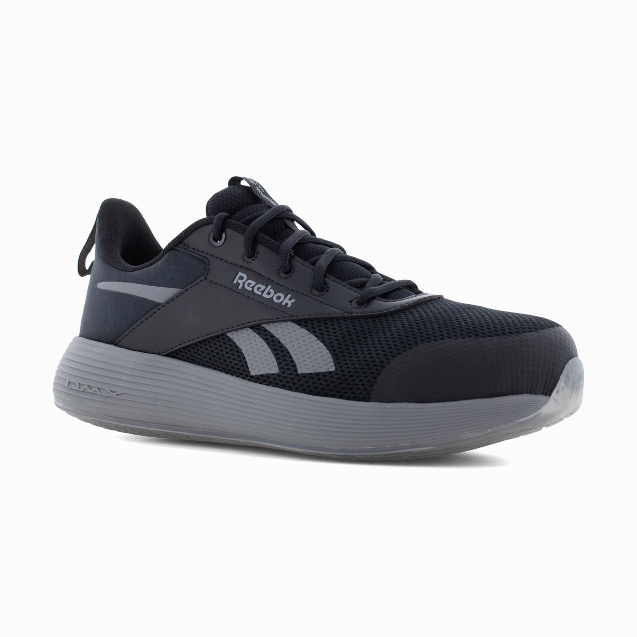 Flexible Movement Reebok Work DMXair Comfort Work RB3607 Men's Athletic Work Shoe in Black and Gray