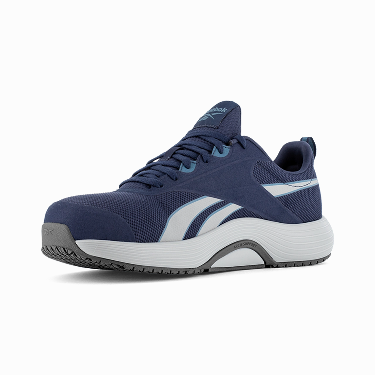 Anti Slip Lacing Reebok Work Lite Plus 4 Work RB5104 Men's Athletic Work Shoe in Navy and Gray