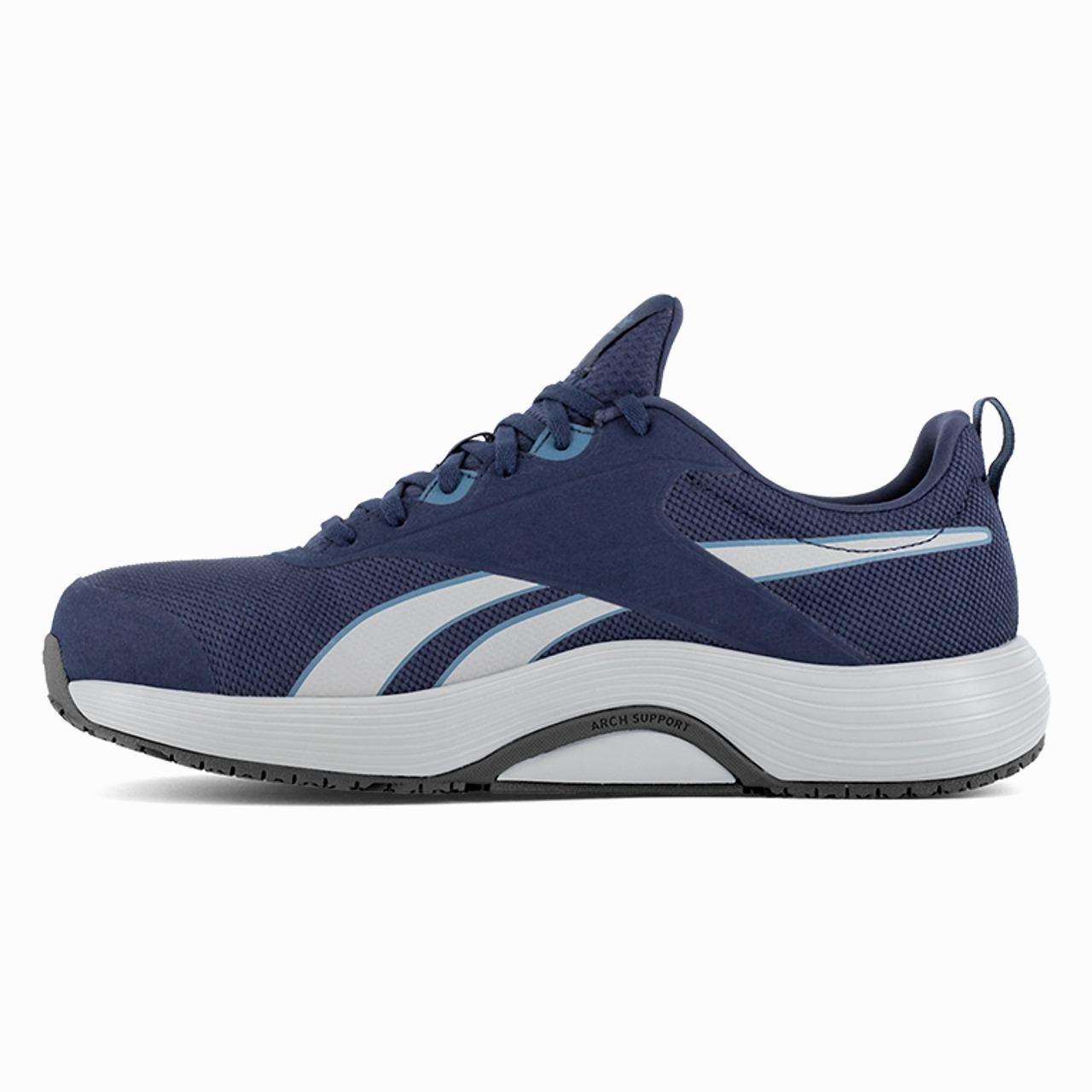 Puncture Resistant Shank Reebok Work Lite Plus 4 Work RB5104 Men's Athletic Work Shoe in Navy and Gray