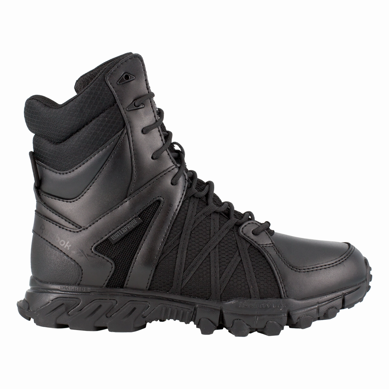 Work Ready All Weather Boots Reebok Work Trailgrip Tactical RB3455 Men's 8" Tactical Waterproof Insulated Boot with Side Zipper in Black