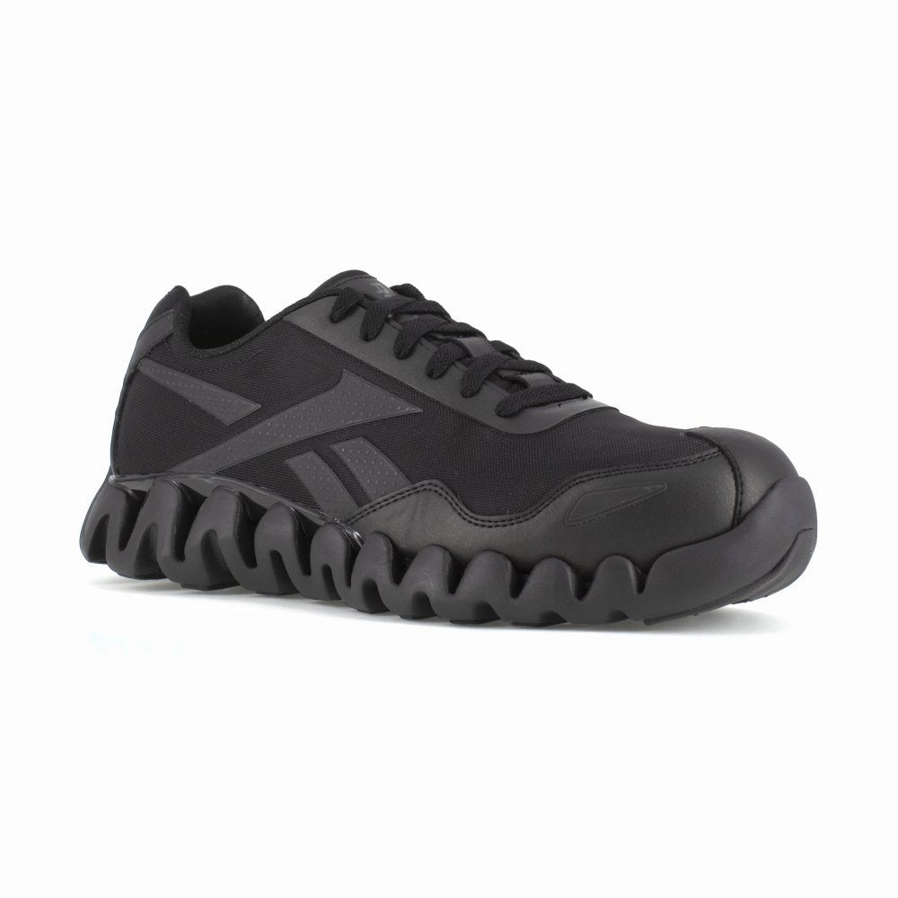 Reebok Zig Pulse Athletic Work Shoe Men's Composite Toe Rb3019 In Black Seamless Toe Bumper