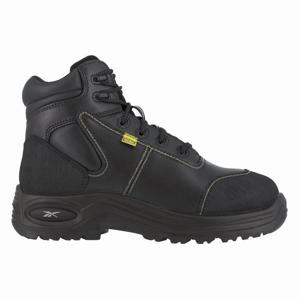 Reebok Trainex 6" Sport Boot With Cushguard Internal Met Guard Men's Composite Toe Rb6755 In Black Dual Density Outsole