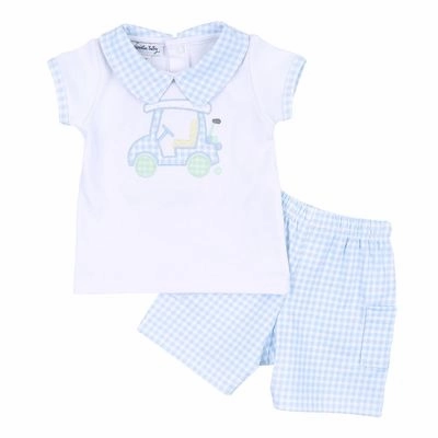 Little Caddie Applique Short Set - Light Blue Elegant Coat River Flow