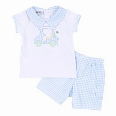 Little Caddie Applique Short Set - Light Blue VersatileStyle Minimalist Style