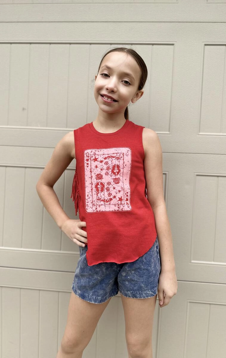 Western Queen Playing Card Fringe Graphic Tank FadeResistantDye