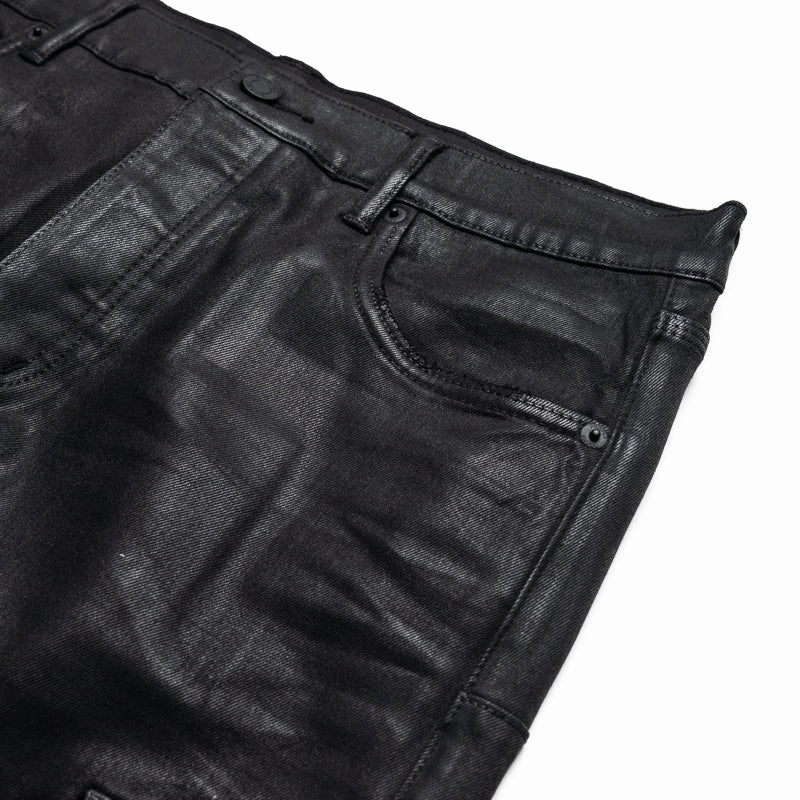 Purple Brand Low Rise Flared Leg Coated Cargo Flare Jean - Black Velvet Soul Dynamic Glow