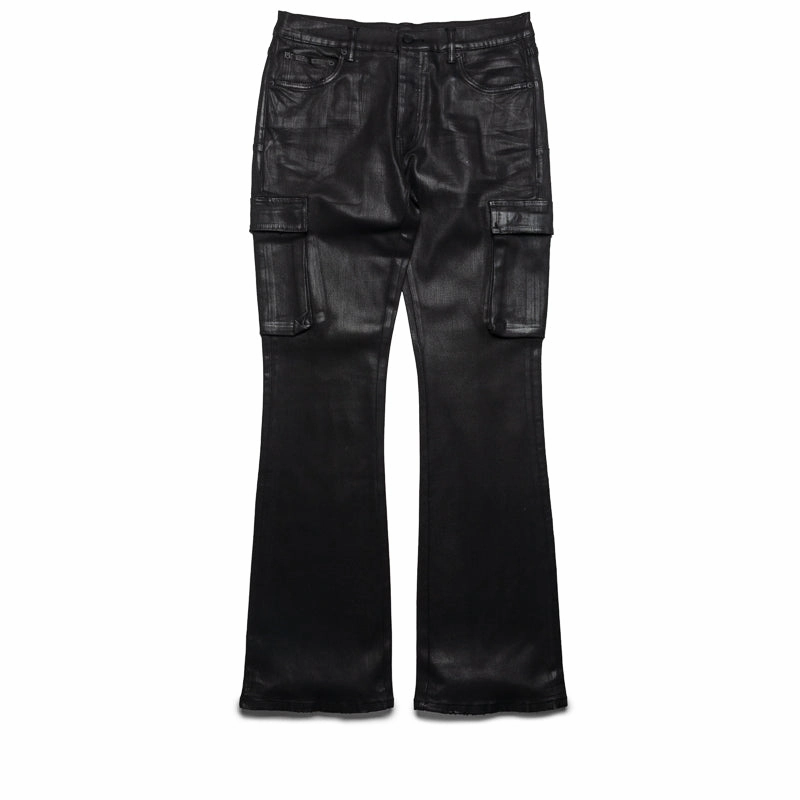 Purple Brand Low Rise Flared Leg Coated Cargo Flare Jean - Black Flash Core
