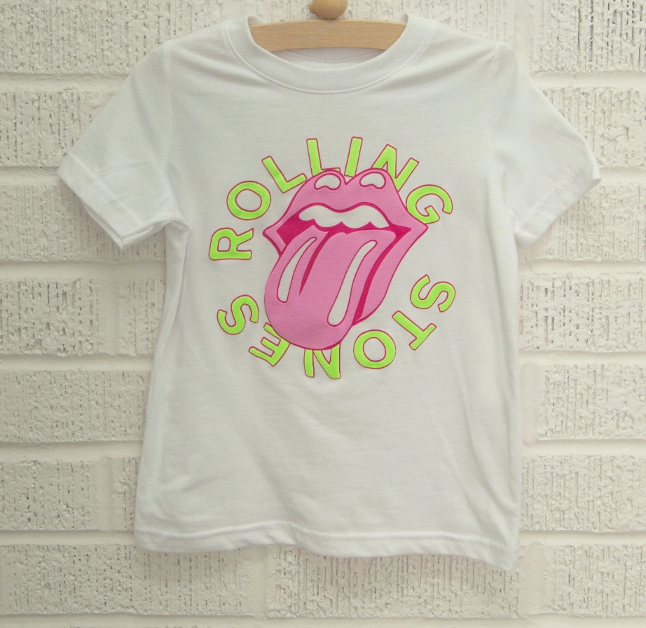 Rolling Stones Neon Puff Classic Lick White Tee LightweightDesign Translucent Soul