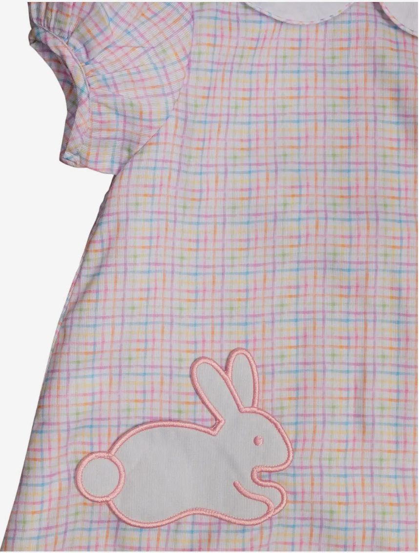 Rainbow Plaid Jumper with Bunny Pockets Moon Cool Heart Soul