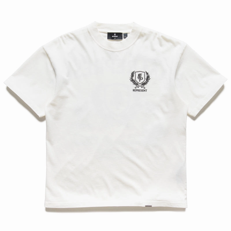 Holiday Glow Flatlock stitching Represent Crest Tee - Flat White