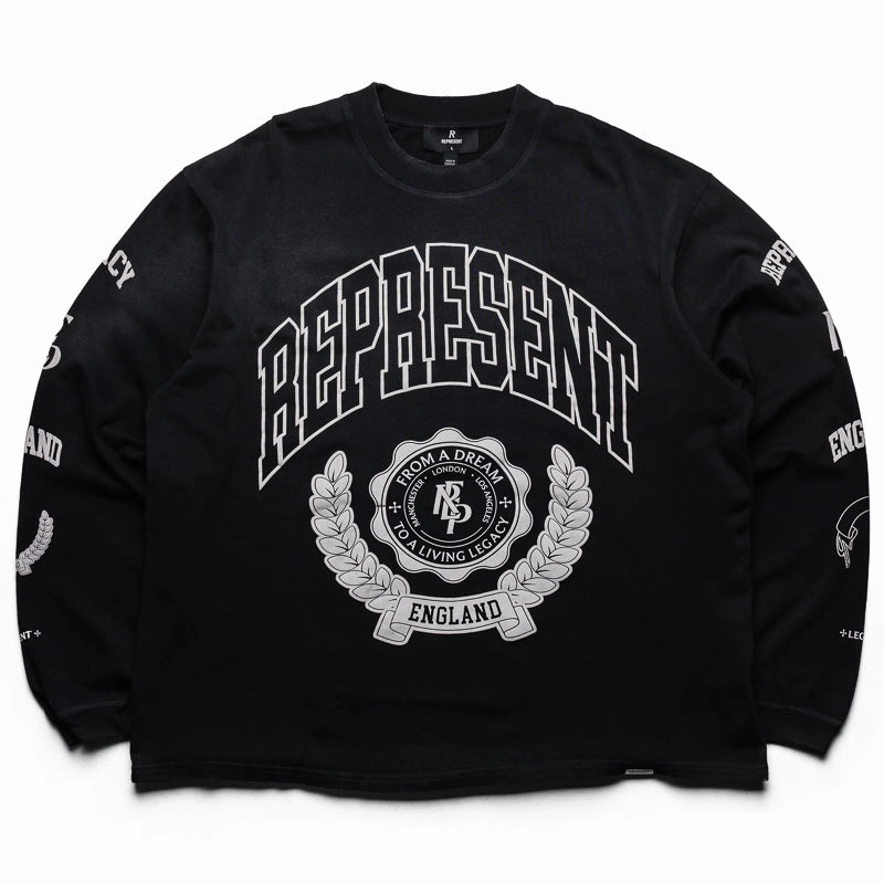 Cozy clothing Beauty Glow Represent Legacy Crest L/S Tee - Stained Black