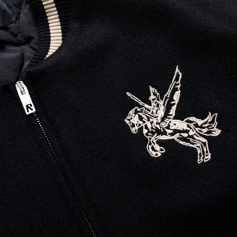 EasyCareMaterial Breathable Stretch Fabric Represent Mascot Wool Varsity Jacket - Jet Black