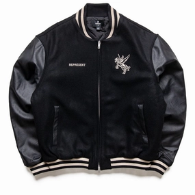 Represent Mascot Wool Varsity Jacket - Jet Black Comfortable Sleep CrossBackStructure