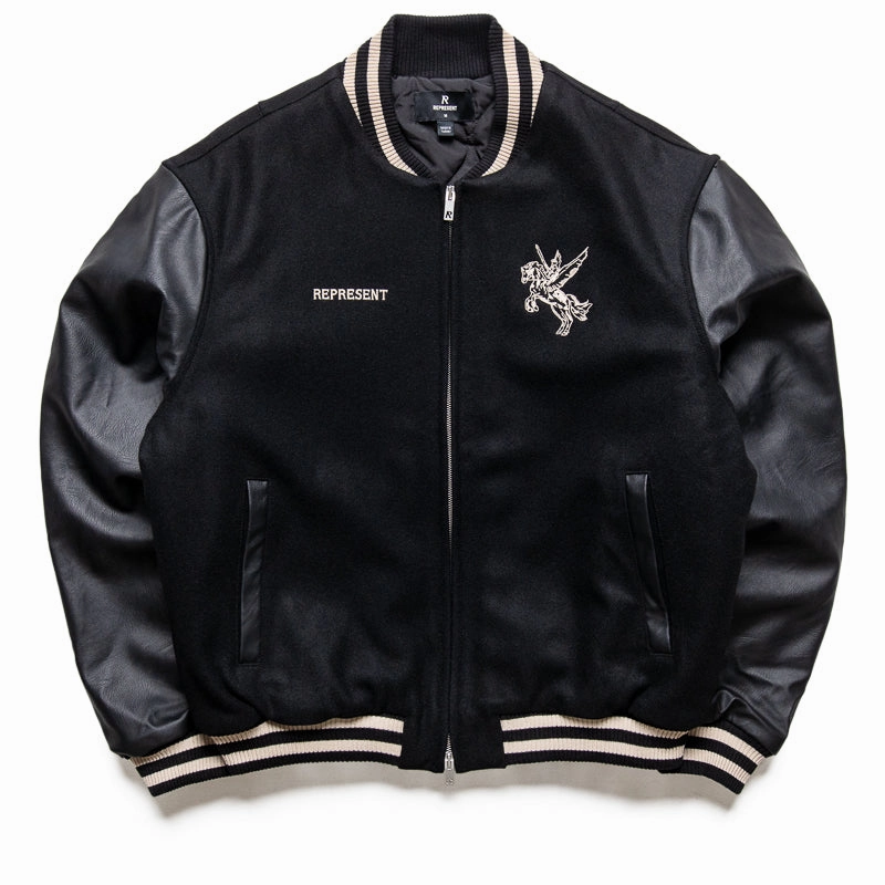 Represent Mascot Wool Varsity Jacket - Jet Black Comfortable Sleep CrossBackStructure