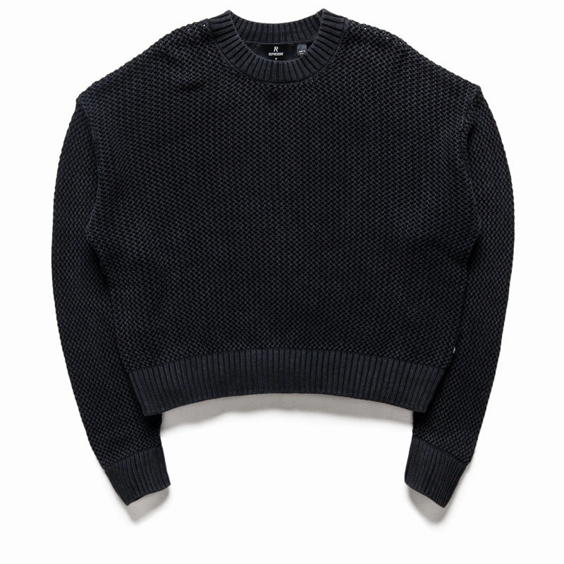 Represent Open Gauge Knit Sweater - Jet Black Scandi Clean Global Cool