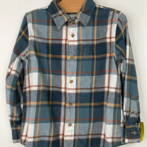 Size 4-5: Crewcuts Blue/Brown Plaid Collared Button-Up Long Sleeve Shirt Easy - to - take off