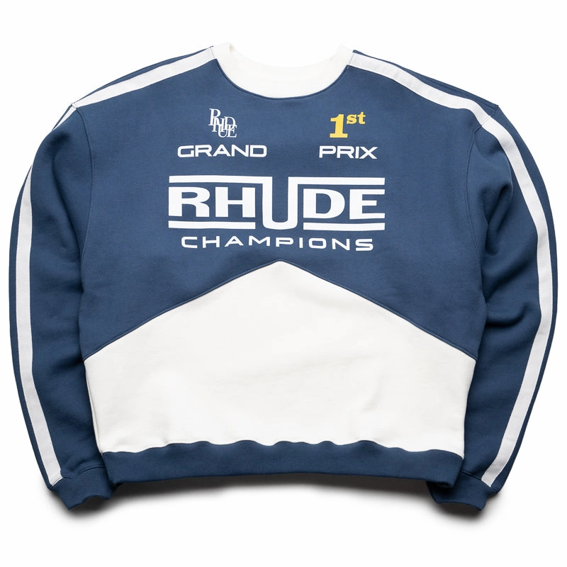 Rhude Champions Crewneck - Navy/Vintage White Gloss Fit
