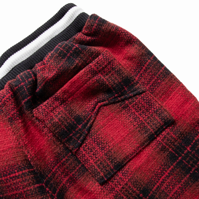 Rhude Flannel Collegiate Court Logo Short - Red/Black Ethic Core Ventilation Panels