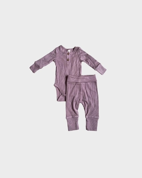 Ribbed Henley Bodysuit Pant Set - Rose FlexibleElasticity