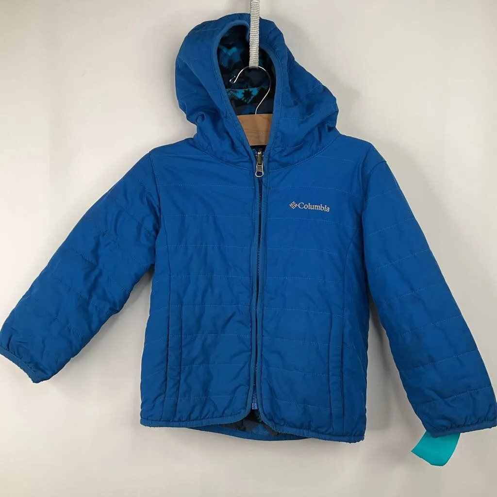 Size 4: Columbia Blue Puffy/Fleece Reversible Coat Body Mapped Ventilation Embellished Trim