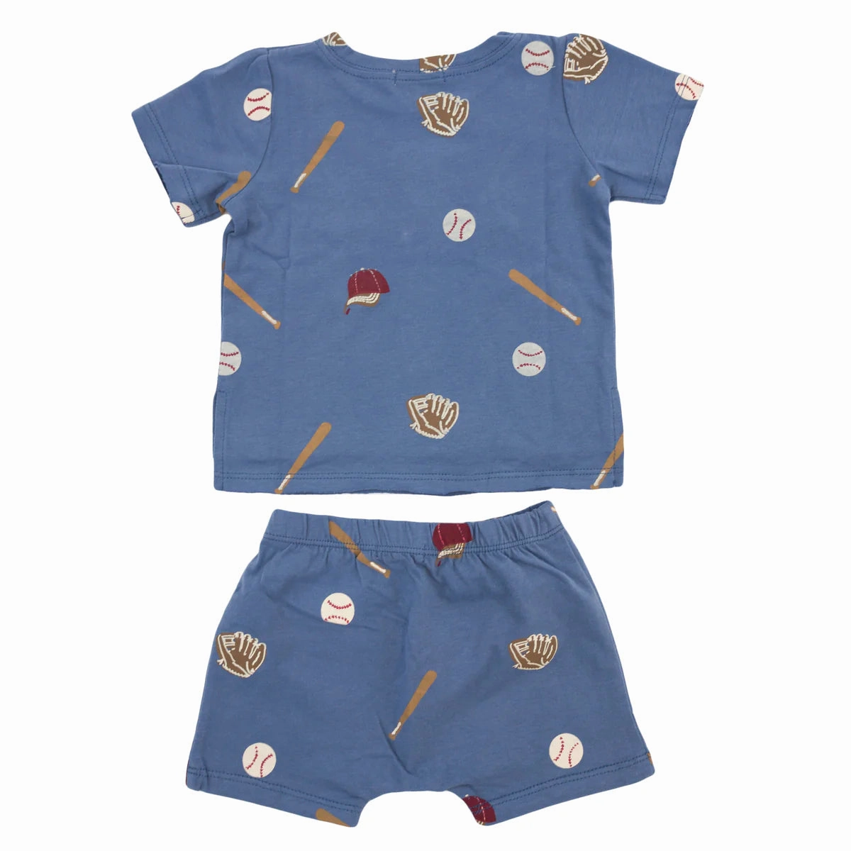 WrinkleResistant Raw Edge Tee and Shorts Set - Baseball Print - Denim
